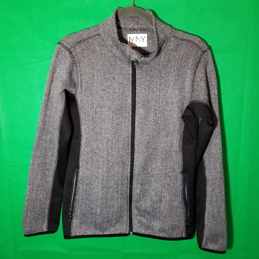 Marc‎ New York Full Zip Fleece Black Herringbone Light Jacket Women Medium Warm